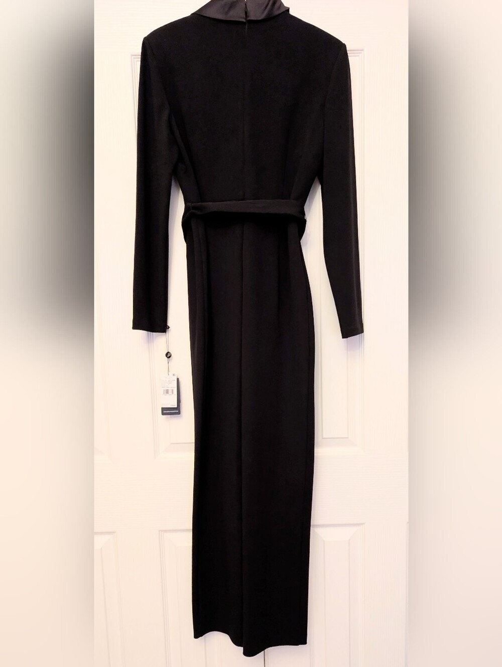 Adrianna Papell Black Tie Waist Tuxedo Jumpsuit - Picture 2 of 7